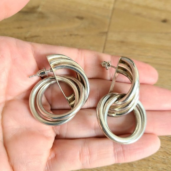 Sterling silver oversized drop and dangling modernist statement earrings. - Picture 6 of 7